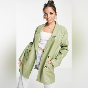 Green Faux Leather Relaxed Blazer